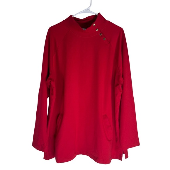 Denim & Co. Tops - Denim & Co Mock Neck Tunic Women XL Red French Terry Long Sleeve Snap Detail GC2